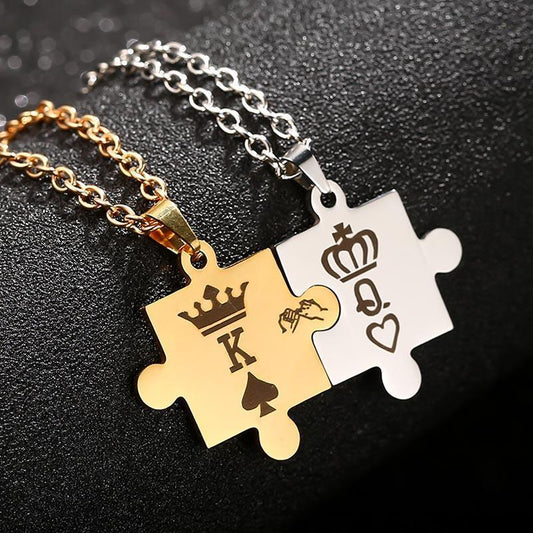 King and Queen Puzzle Necklace Set